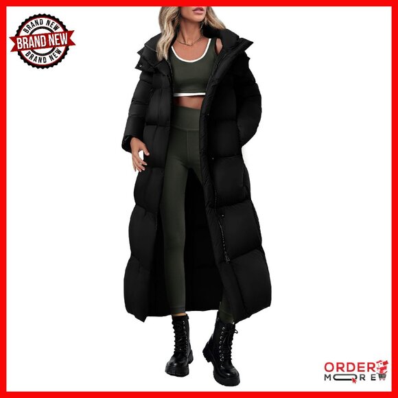 Women's Long Puffer Coat Hooded Zip Up Thickened Down Jacket Winter Outerwear